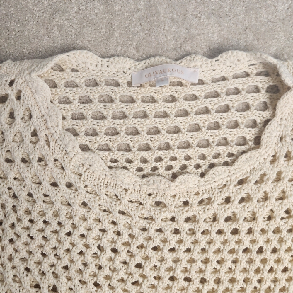Olivaceous Beige Open-Knit Women's Sweater - Picture 8 of 8
